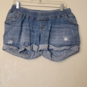 Motherhood Women's Maternity XL X Large Jean Shorts Light Wash Distressed Denim
